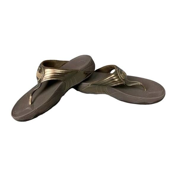 Fitflop Brown Bronze Leather Flip Flop Sandal Shoe Women Sz 9  OH09 - Picture 5 of 8